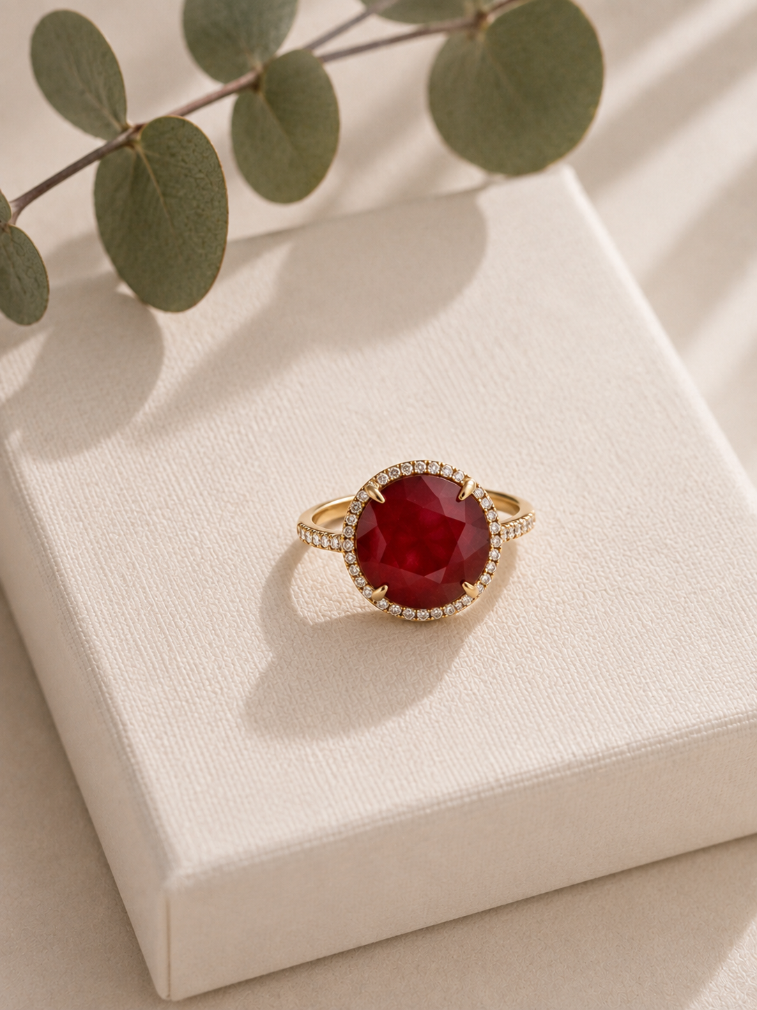 Anillo de Oro 14K con Rubí y Brillantes 2.5 K