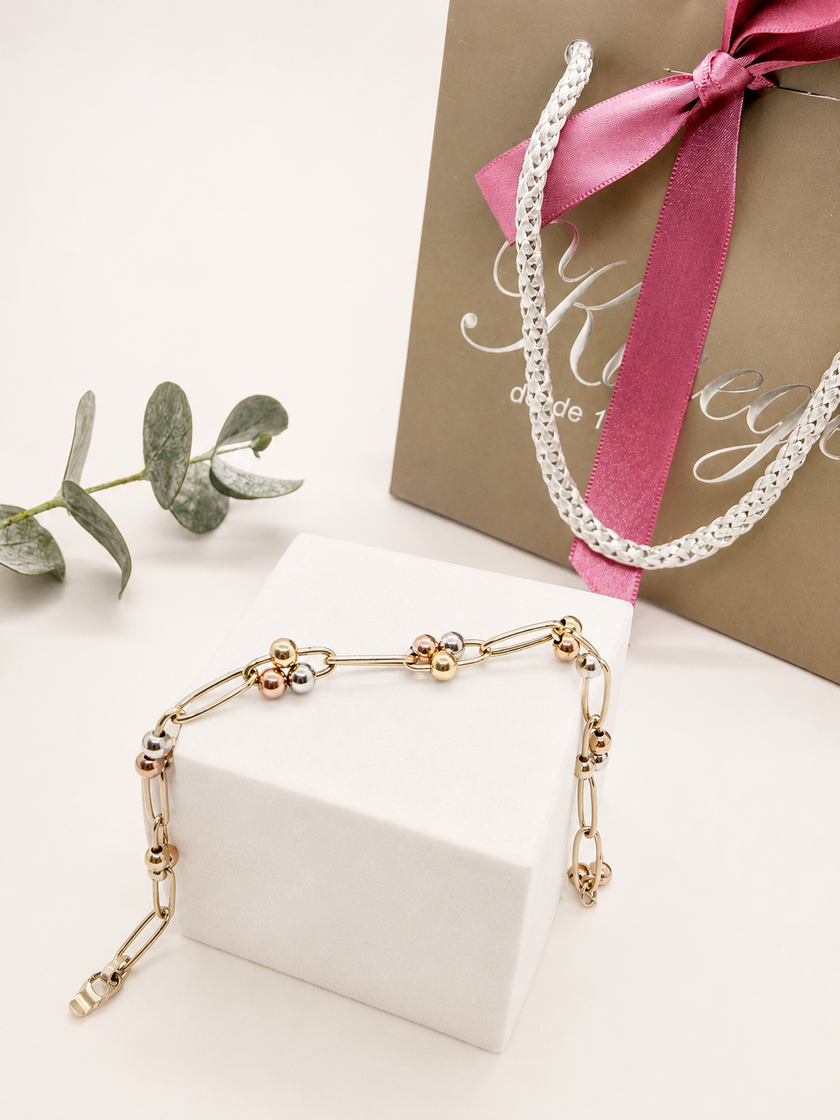 Pulsera Tricolor en Oro Amarillo, Blanco y Rosado