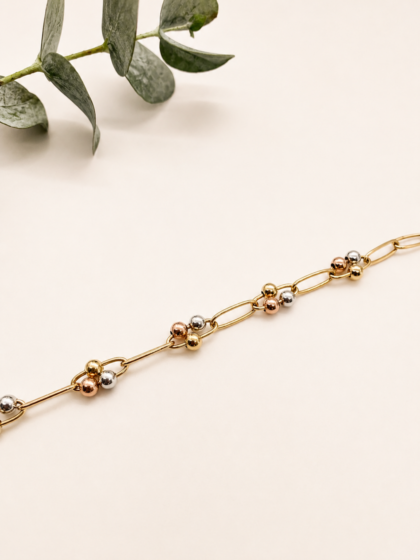 Pulsera Tricolor en Oro Amarillo, Blanco y Rosado