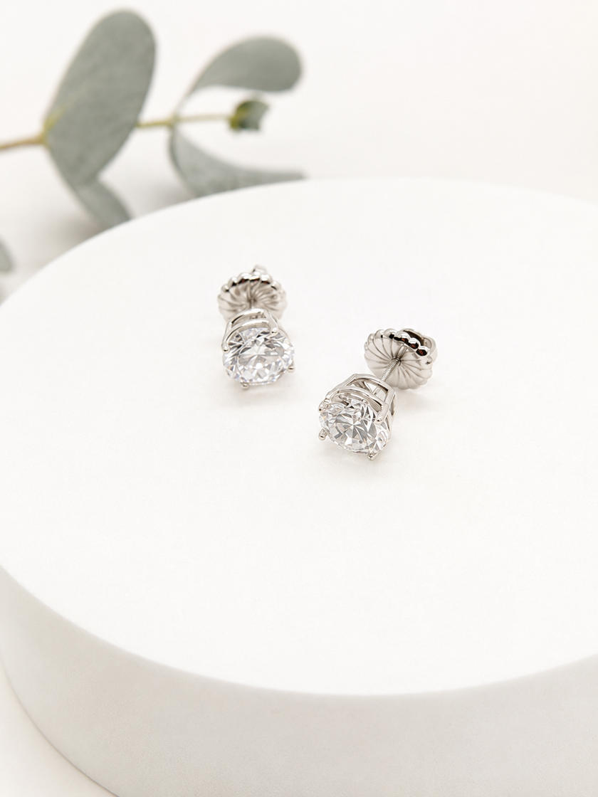 Aretes Coquetas en Oro Blanco con Brillantes de Laboratorio