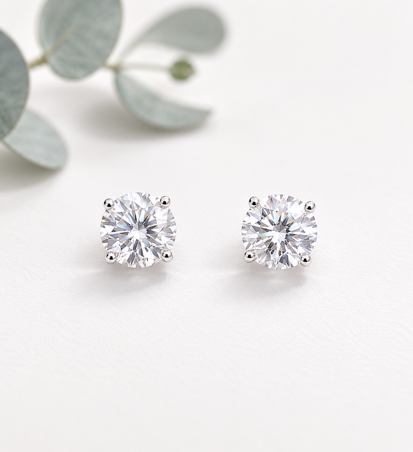 Aretes Coquetas en Oro Blanco con Brillantes de Laboratorio