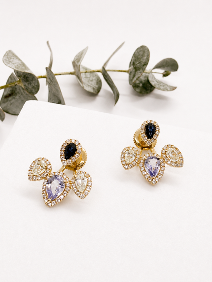 Aretes Multigemas en Oro Amarillo con Diamantes