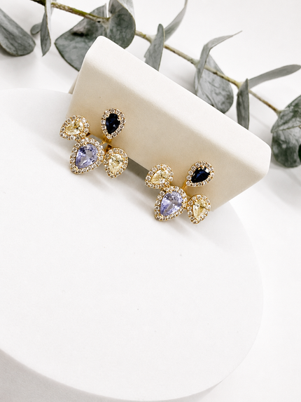 Aretes Multigemas en Oro Amarillo con Diamantes