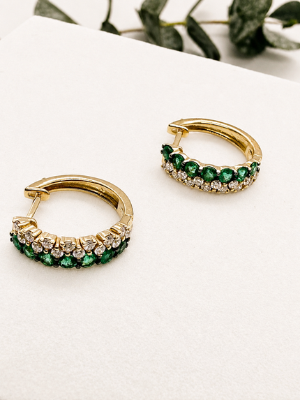 Arracadas de Esmeraldas y Brillantes en Oro Amarillo 14K