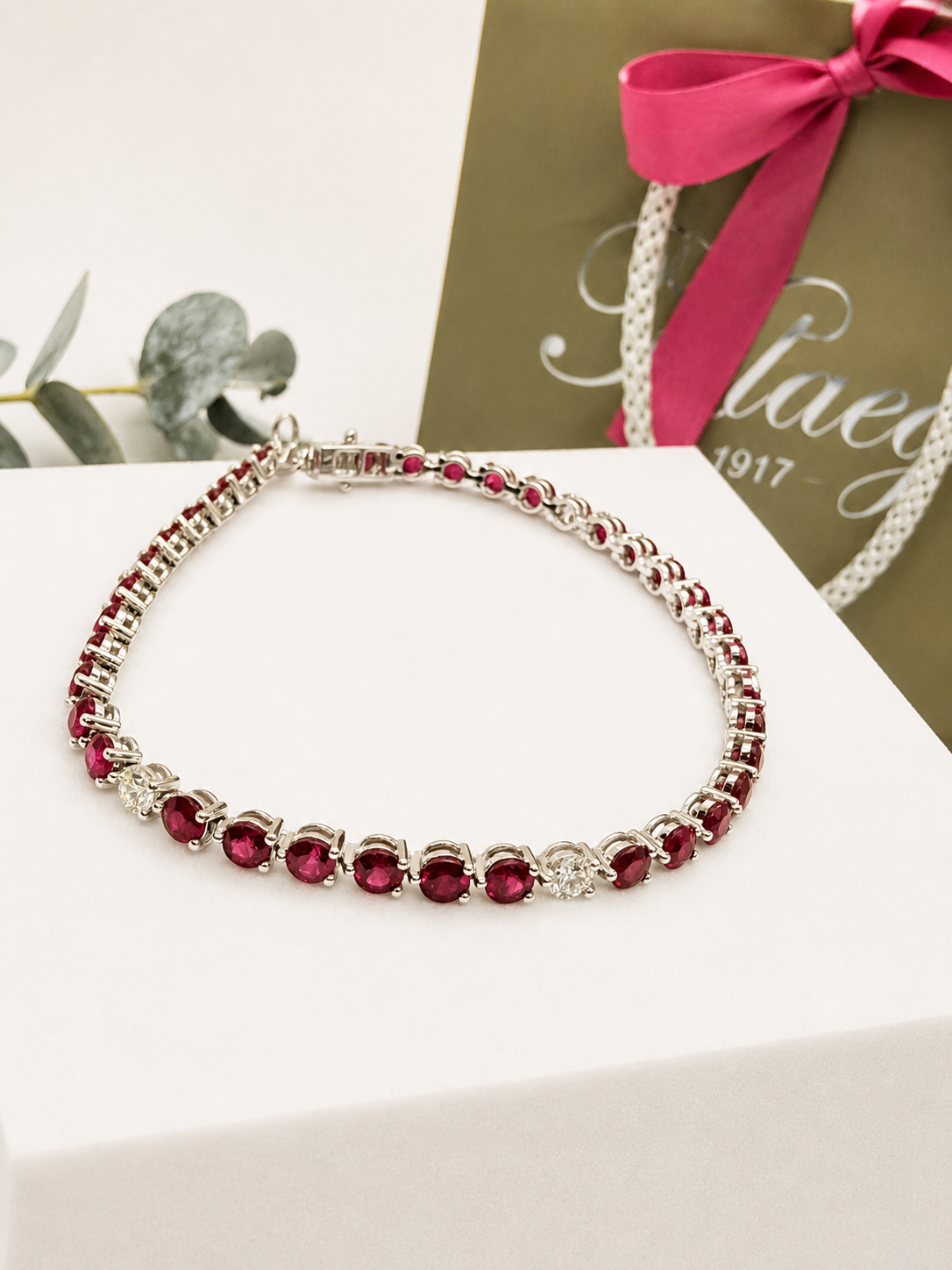 Pulsera Rivière en Oro Blanco con Rubíes y Brillantes