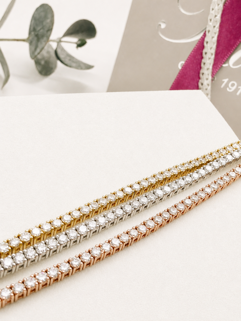 Pulsera Rivière en Oro Amarillo, Oro Blanco y Oro Rosado con Brillantes
