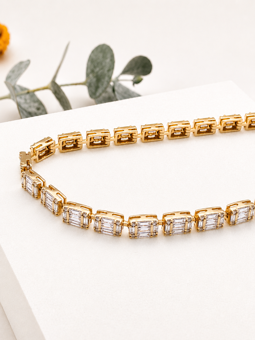 Pulsera Rivière de Brillantes Corte Baguette en Oro