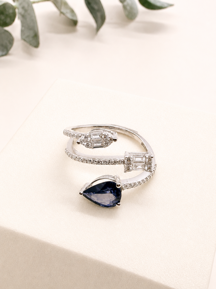Anillo abierto de Zafiro Laguna y Brillantes