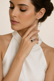 Anillo abierto de Zafiro Laguna y Brillantes