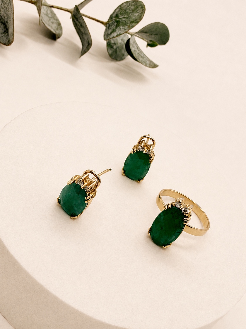 Set de Esmeralda con Brillantes en Oro