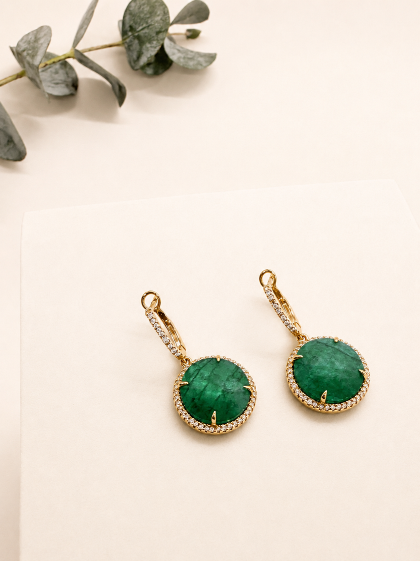 Aretes de Esmeralda con Brillantes en Oro