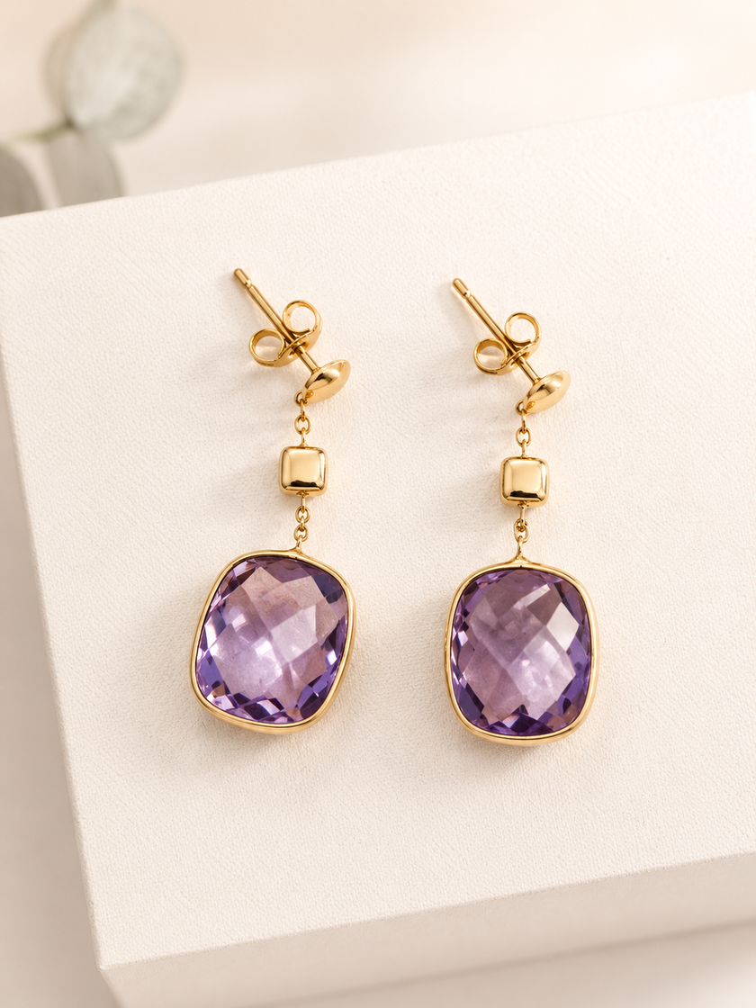 Aretes de Amatista en Oro 14K