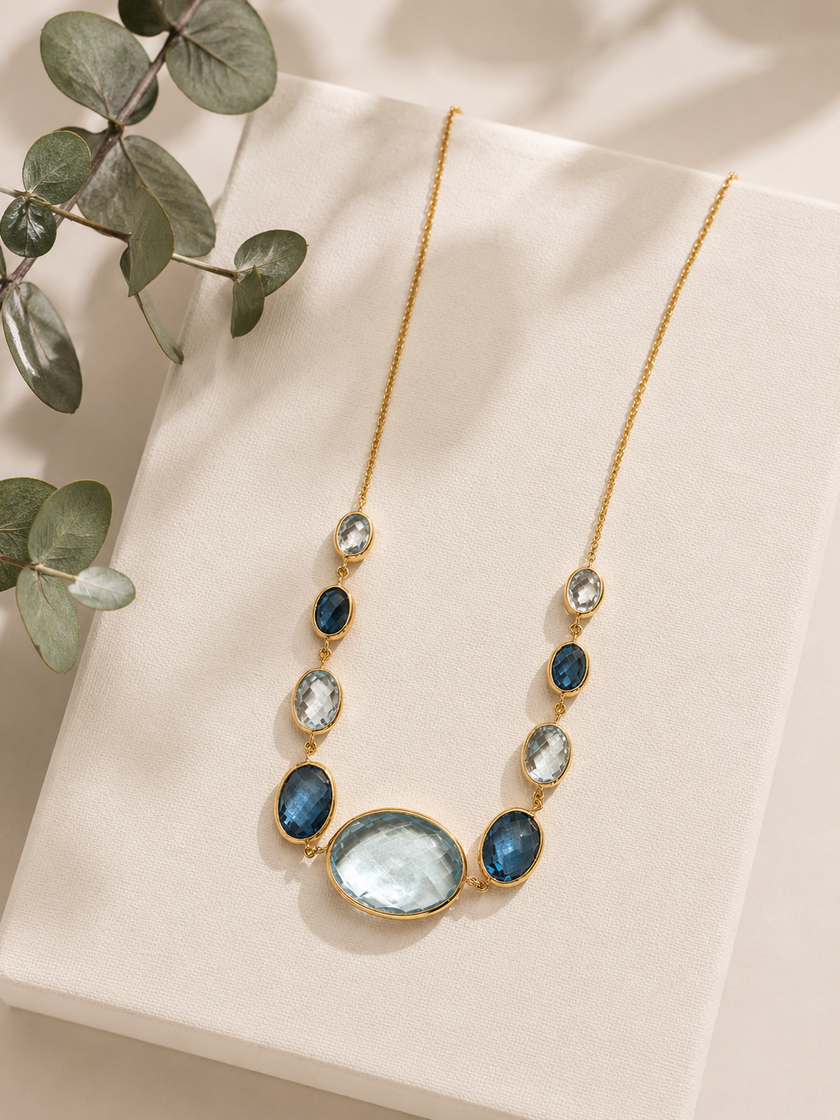 Collar de Topacio Azul y Topacio London Blue en Oro 14K