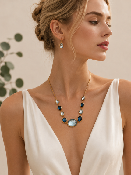 Collar de Topacio Azul y Topacio London Blue en Oro 14K