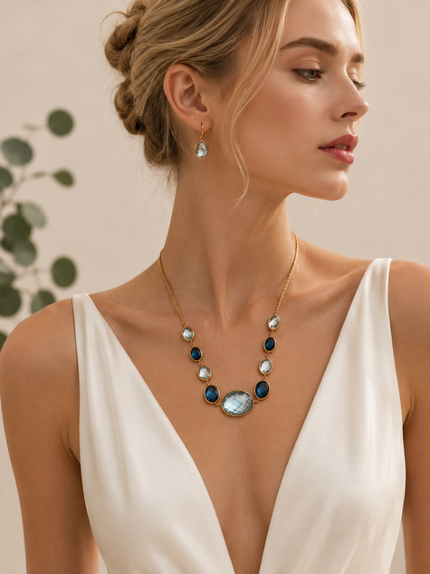 Collar de Topacio Azul y Topacio London Blue en Oro 14K