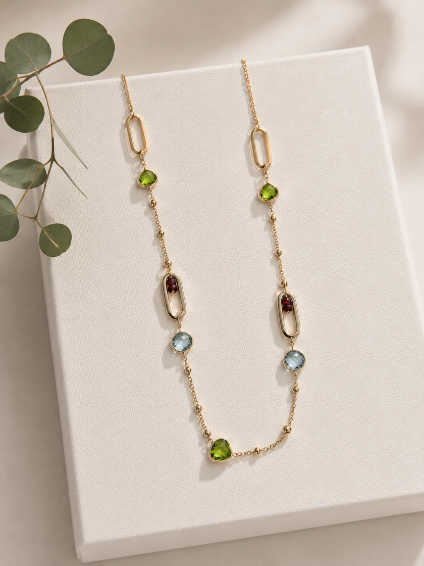 Collar de Piedras Semipreciosas en Oro 14K