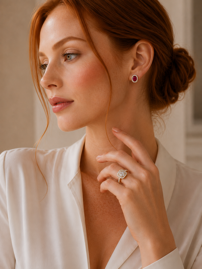 Aretes de Rubíes y Brillantes