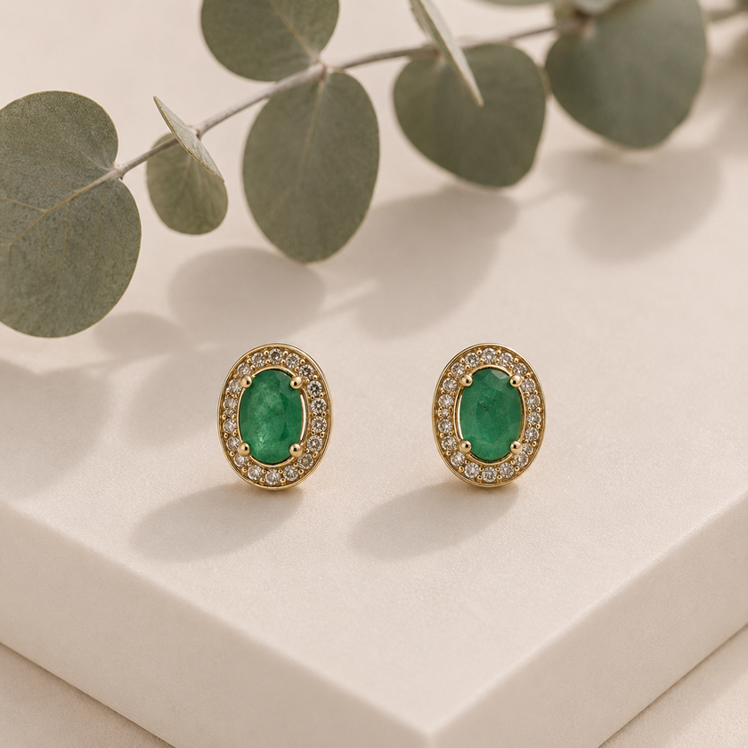 Aretes de Esmeraldas y Brillantes