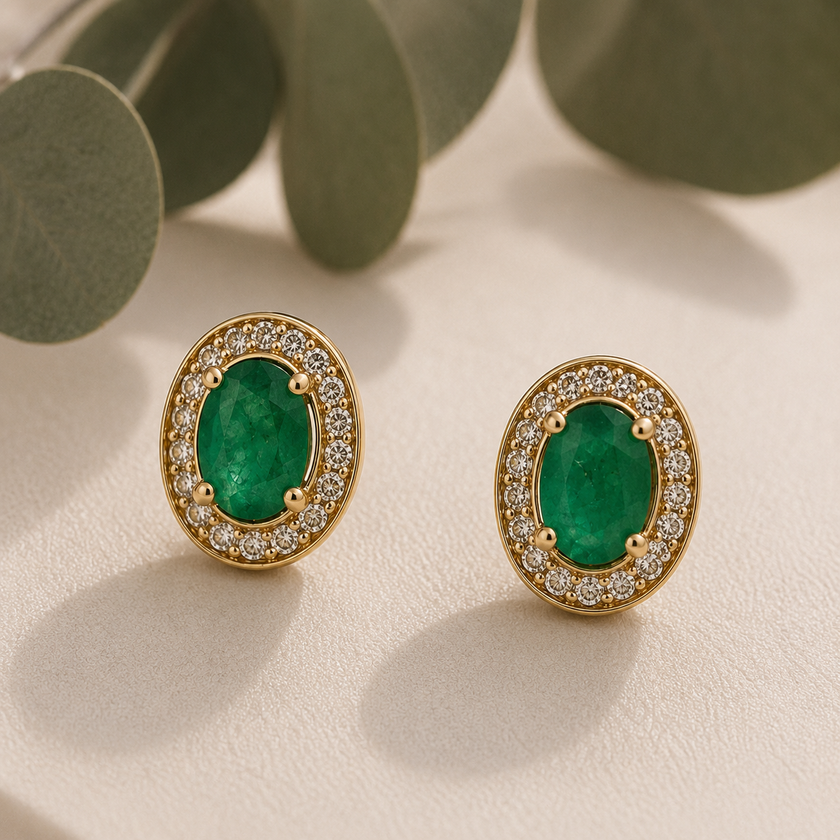 Aretes de Esmeraldas y Brillantes