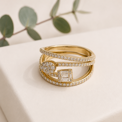 Anillo Abierto de Brillantes en Oro de 18k