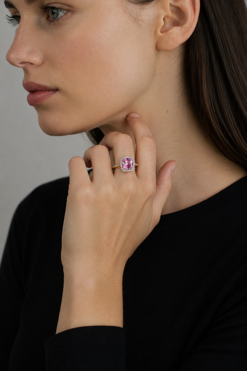 Anillo de Brillantes Zafiro Rosa