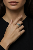 Anillo en Oro Blanco con Esmeraldas y Brillantes