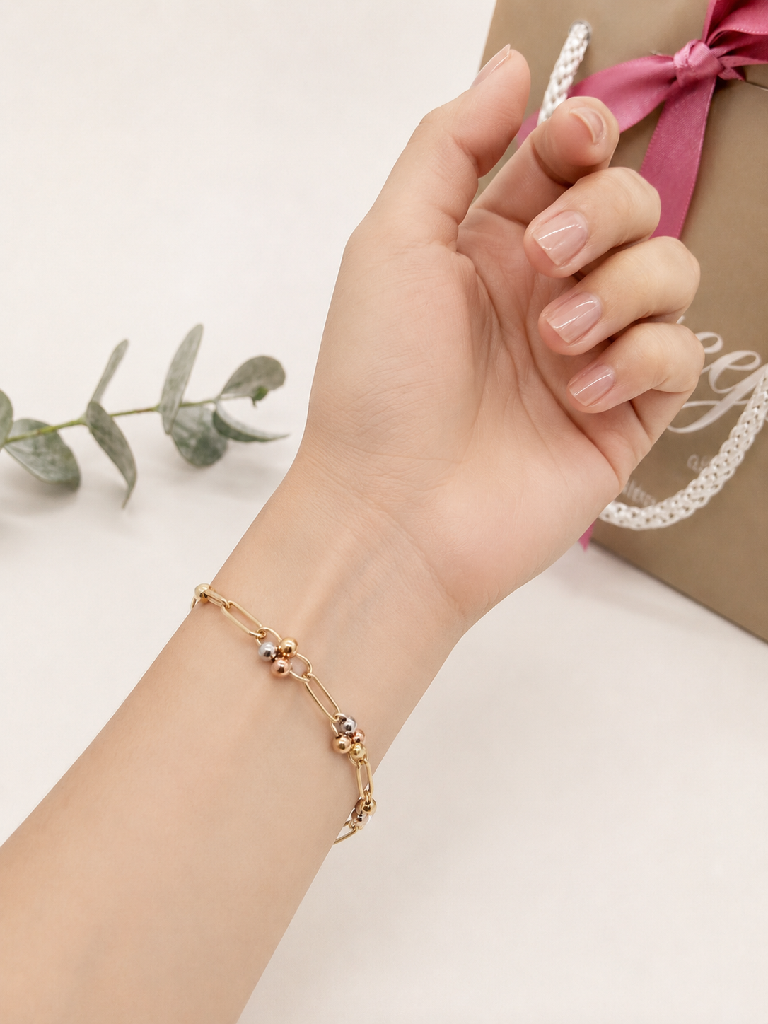 Pulsera Tricolor en Oro Amarillo, Blanco y Rosado