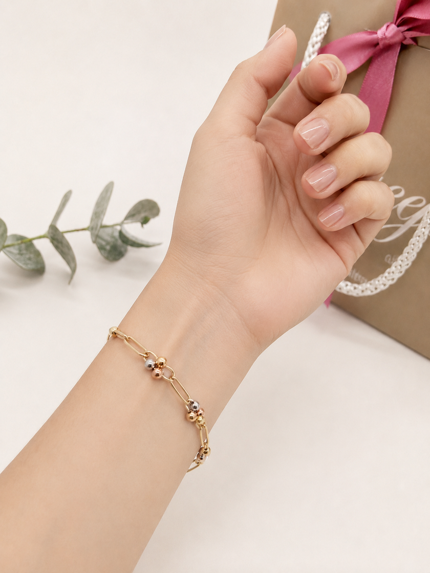 Pulsera Tricolor en Oro Amarillo, Blanco y Rosado