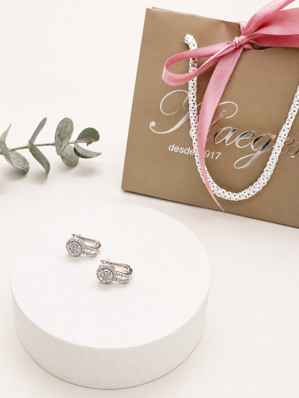 Aretes Halo de Diamantes en Oro Blanco