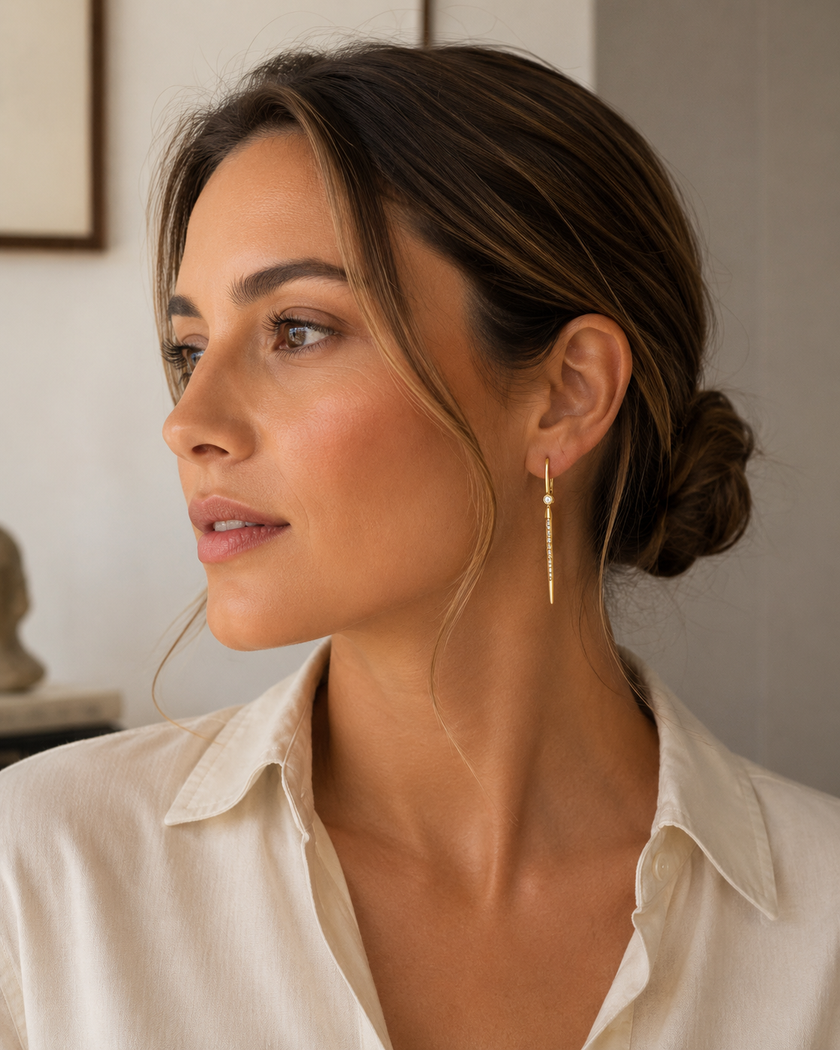 Aretes Colgantes de Diamantes en Oro Amarillo