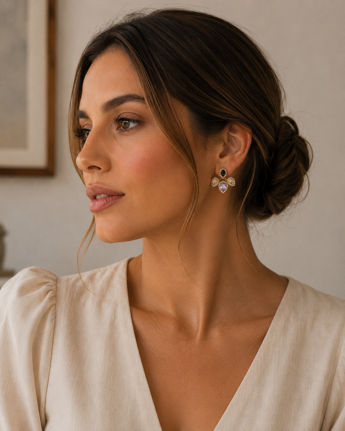 Aretes Multigemas en Oro Amarillo con Diamantes