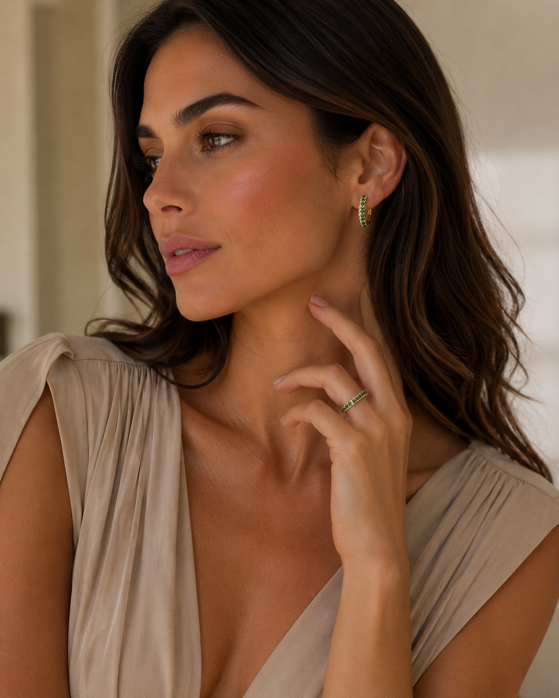 Arracadas de Esmeraldas y Brillantes en Oro Amarillo 14K
