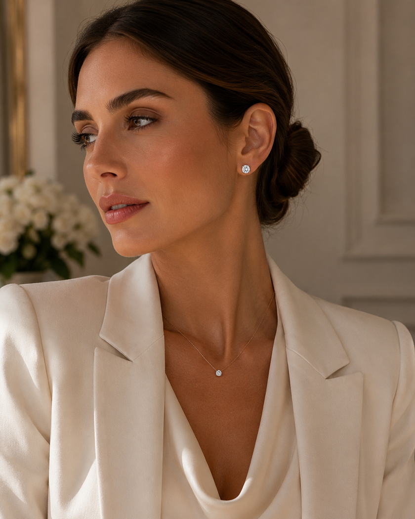 Aretes Coquetas en Oro Blanco con Brillantes de Laboratorio