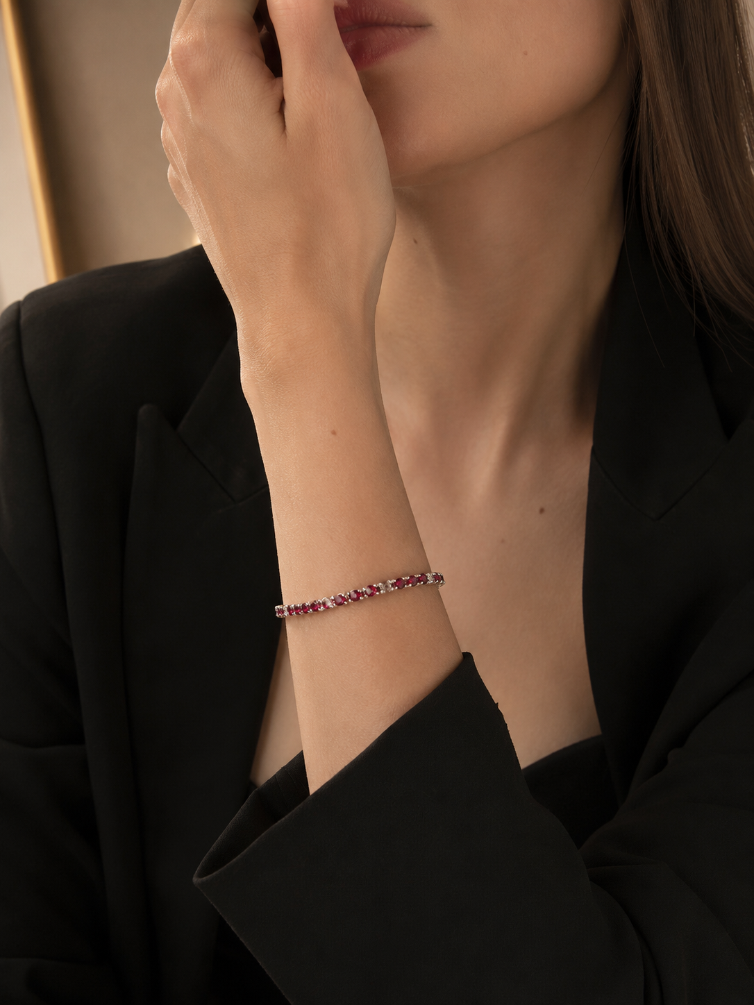 Pulsera Rivière en Oro Blanco con Rubíes y Brillantes