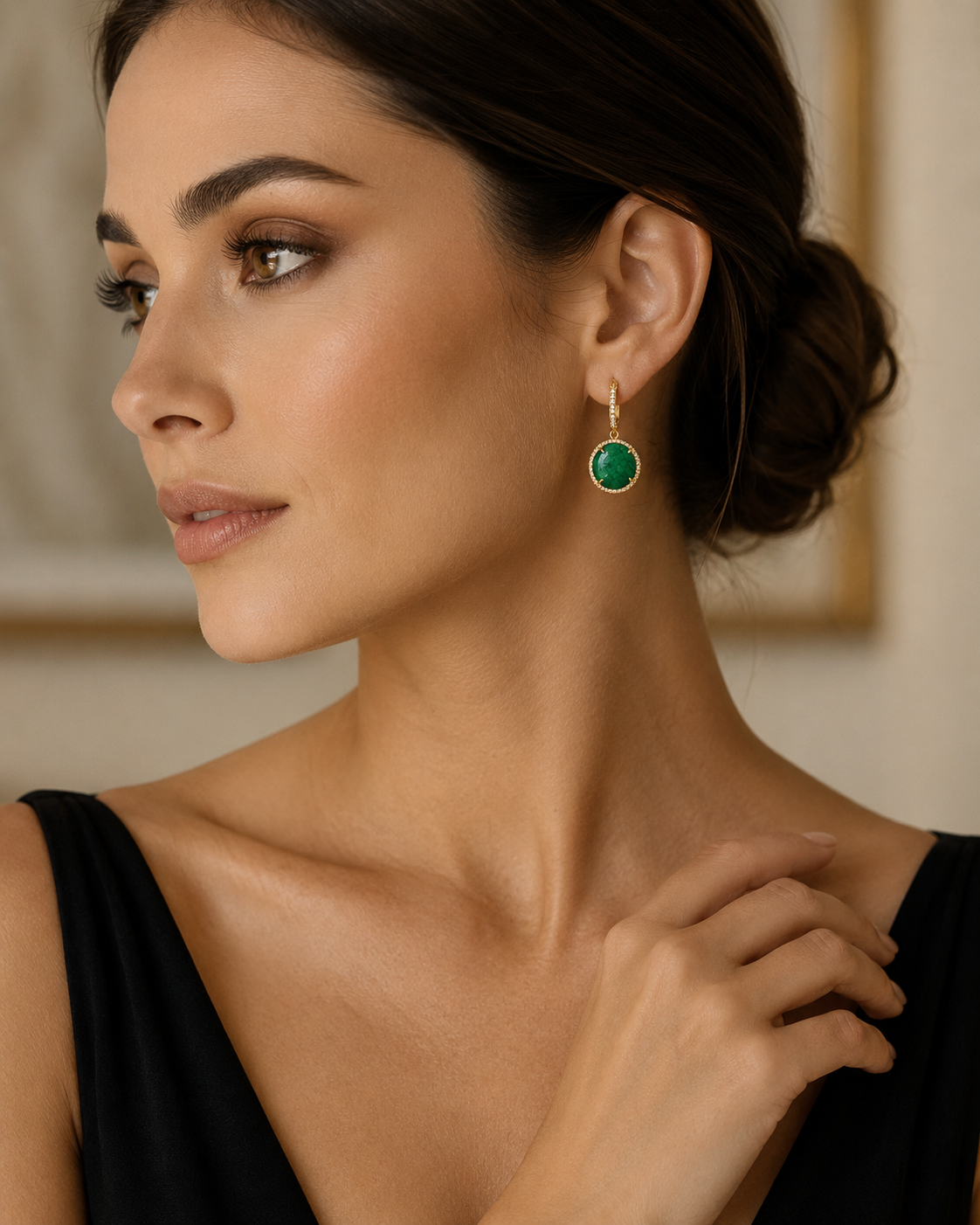 Aretes de Esmeralda con Brillantes en Oro