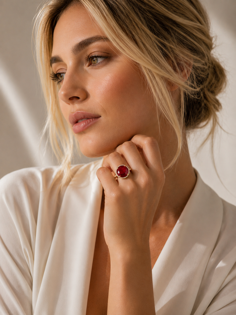 Anillo de Oro 14K con Rubí y Brillantes 2.5 K